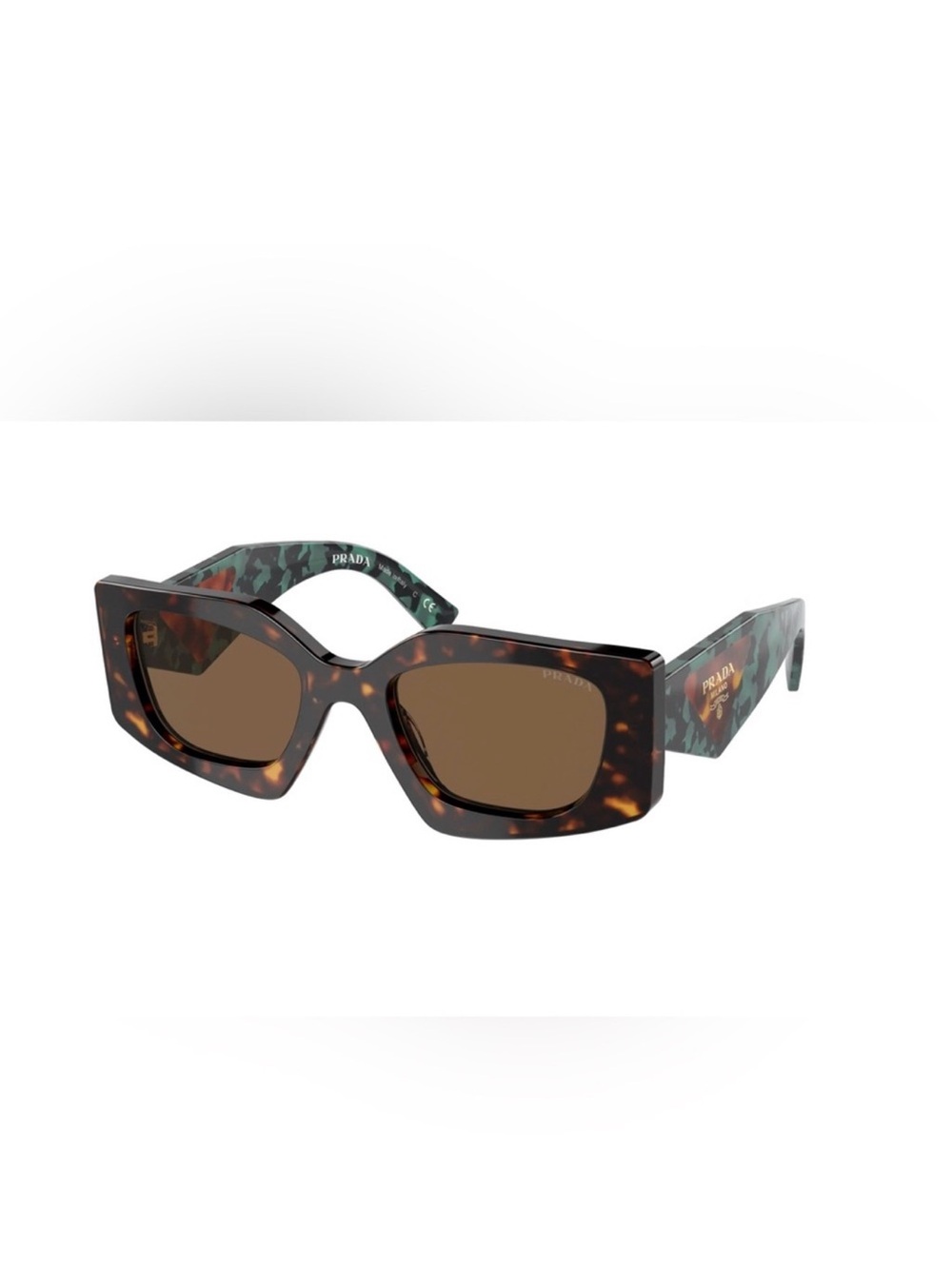 Prada Tortoiseshell Frame Sunglasses with Green Patterned Temples